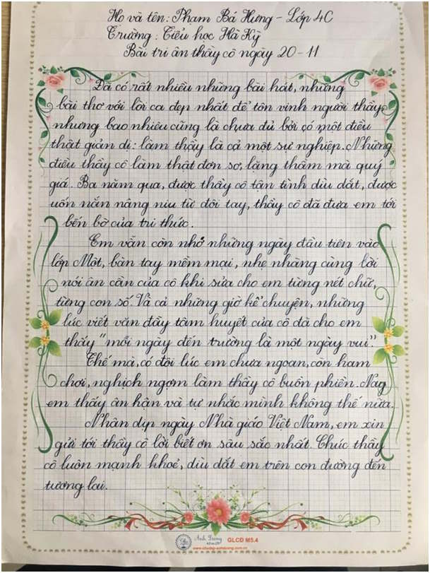 Thư tri ân thầy cô 20/11