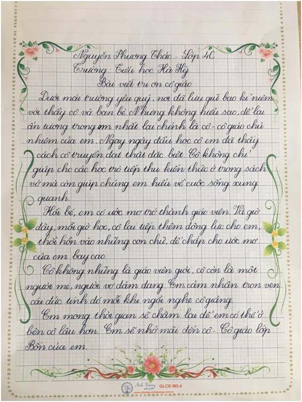 Thư tri ân thầy cô viết tay của học sinh