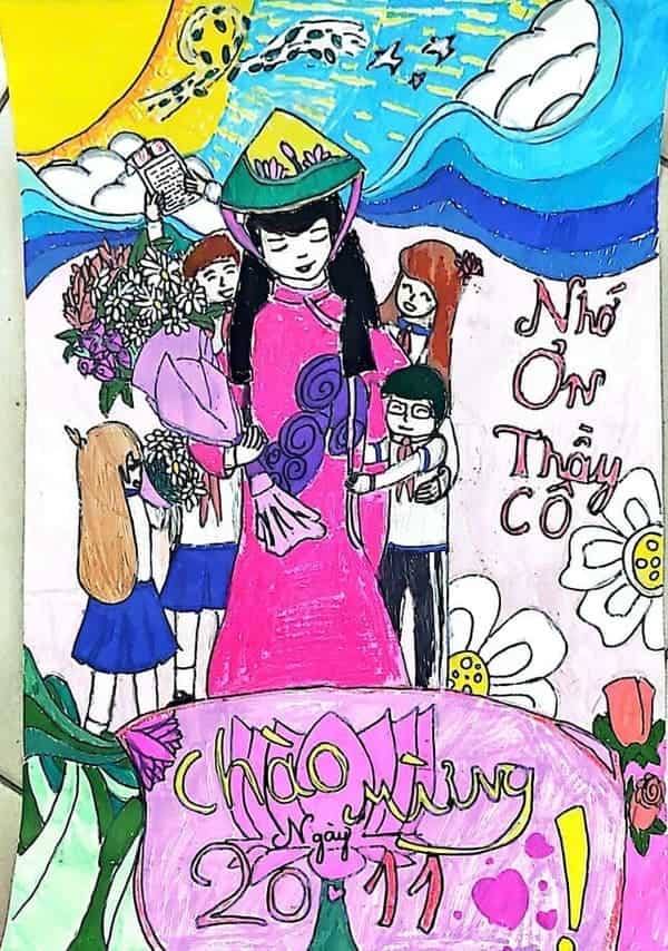 Tranh vẽ 20/11 Nhớ ơn thầy cô