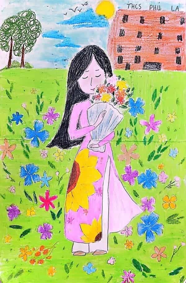 Tranh vẽ hoa tặng cô