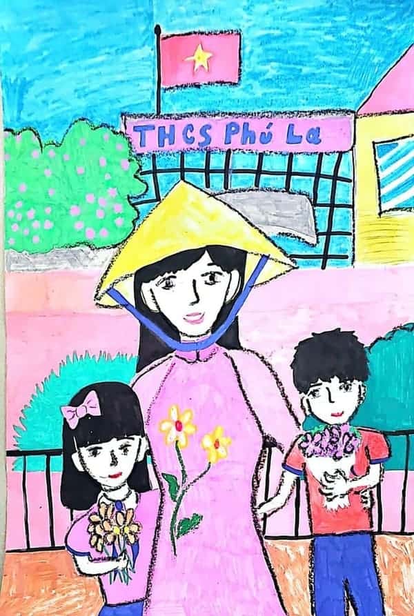 Vẽ tranh chủ đề thầy cô và mái trường