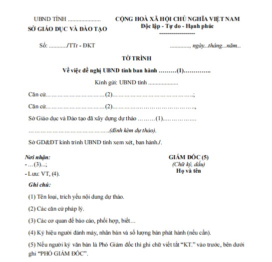 Mẫu tờ trình đề nghị UBND tỉnh ban hành văn bản