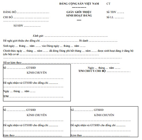 Mẫu giấy giới thiệu sinh hoạt Đảng