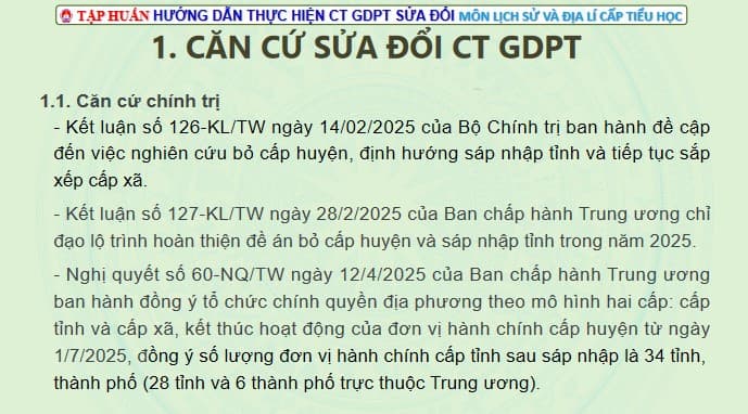 Powerpoint tập huấn sửa đổi chương trình GDPT môn Lịch sử Địa lí Tiểu học theo TT17