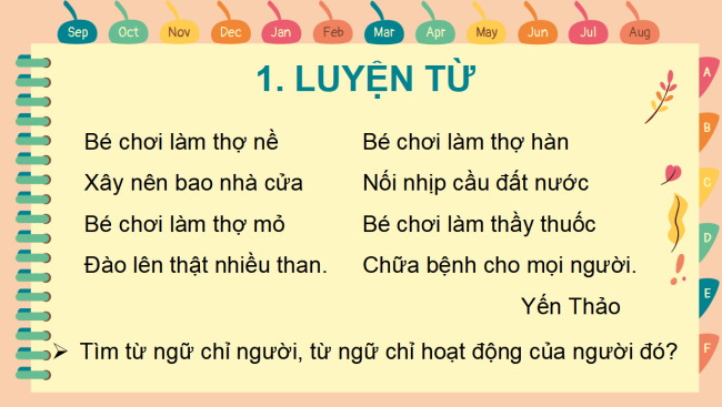 PowerPoint Tiếng Việt 2 Bài 3: Từ chỉ người, chỉ hoạt động. Đặt câu hỏi Ở đâu?