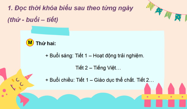 PowerPoint Tiếng Việt 2 Bài 10: Thời khoá biểu