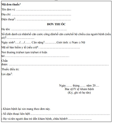 Hình ảnh mẫu đơn thuốc theo Thông tư 26/2025/TT-BYT