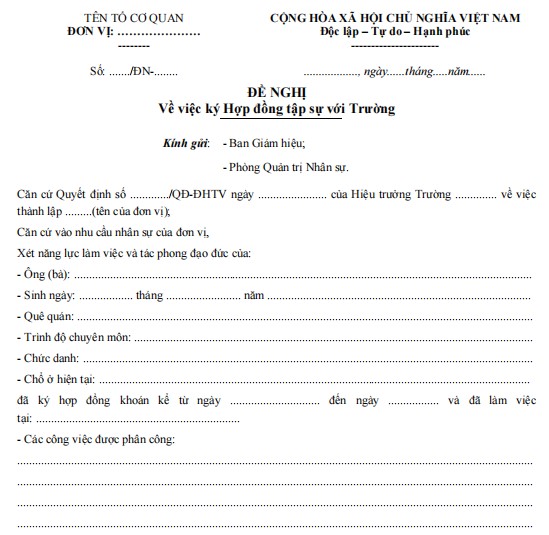 Mẫu đề nghị ký hợp đồng tập sự