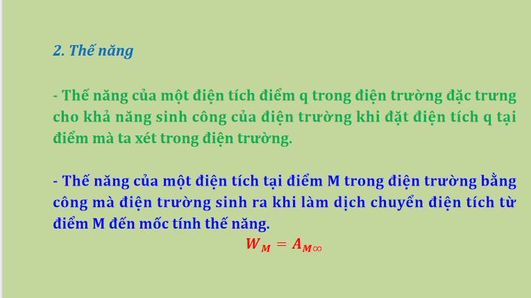 Giáo án PowerPoint Vật lí 11 Bài 3: Điện thế hiệu điện thế tụ điện