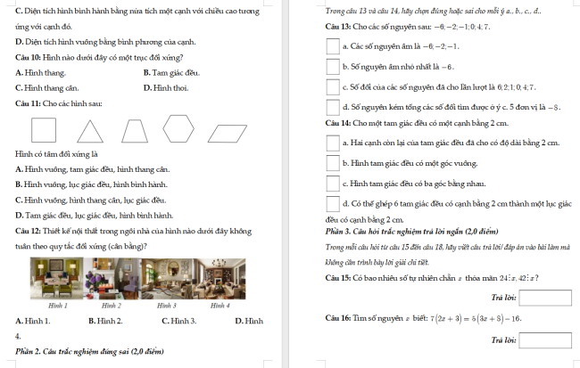 Đề thi học kì 1 Toán 6 Kết nối tri thức