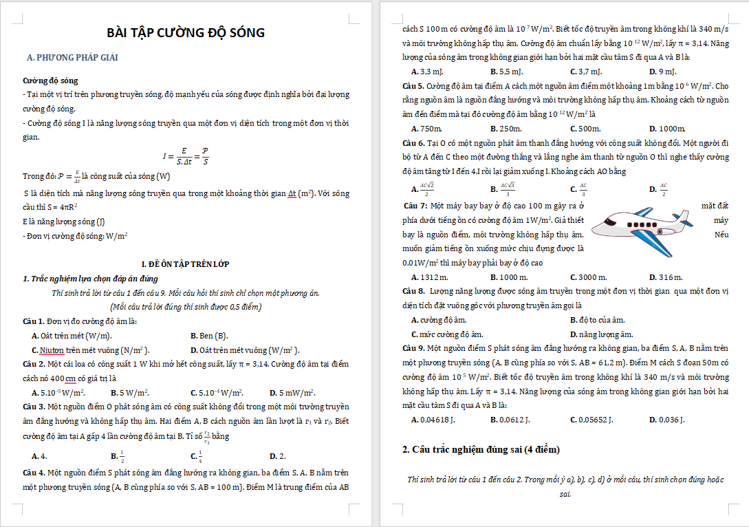 Các dạng bài tập về Cường độ sóng 