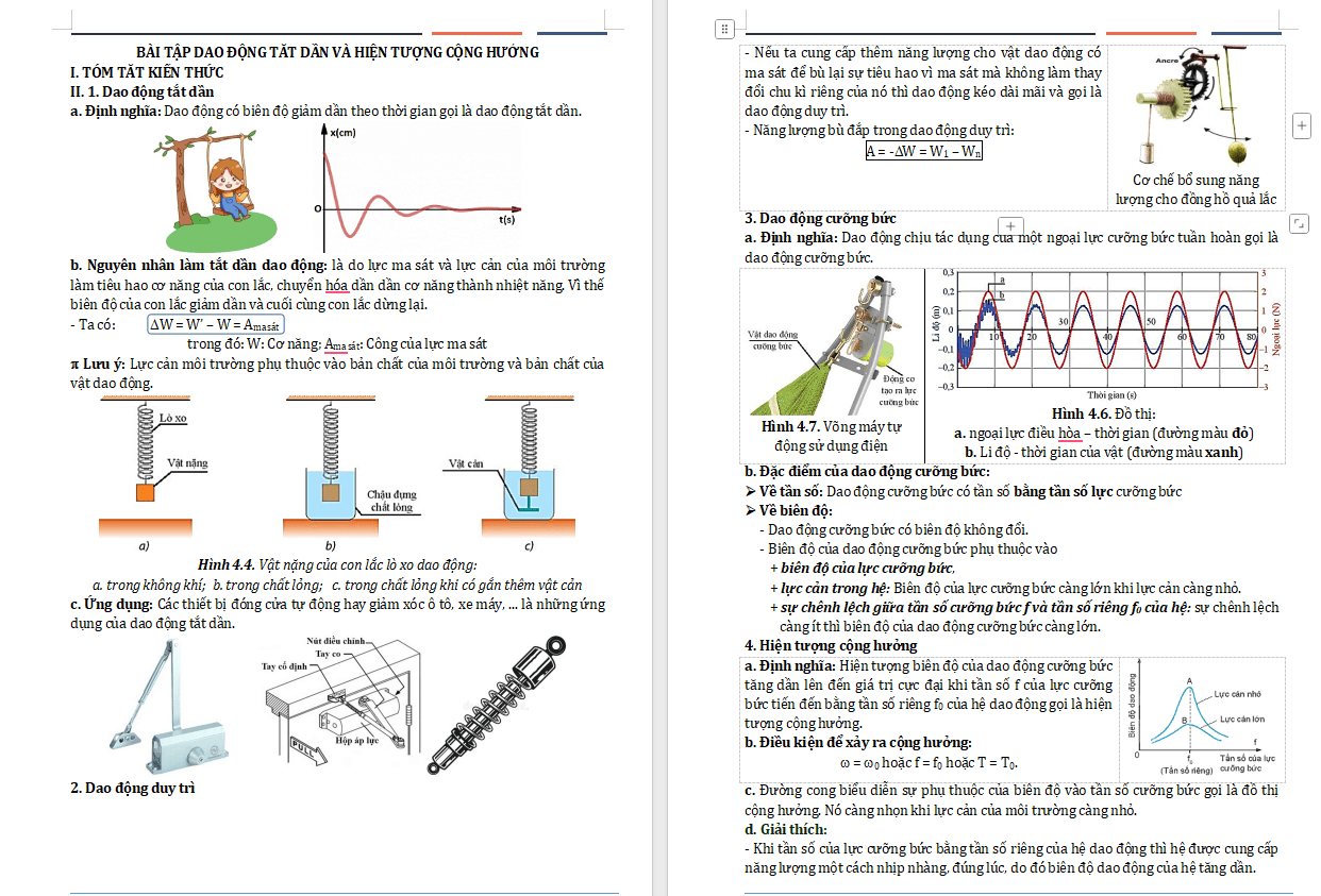 Dao động tắt dần và hiện tượng cộng hưởng