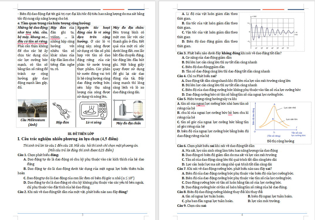 Dao động tắt dần và hiện tượng cộng hưởng
