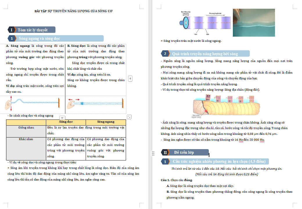 Bài tập về Sóng ngang sóng dọc
