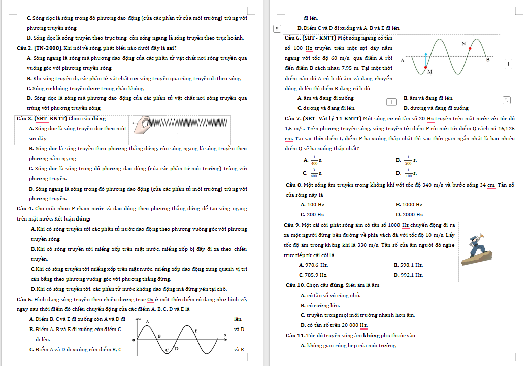 Bài tập về Sóng ngang sóng dọc