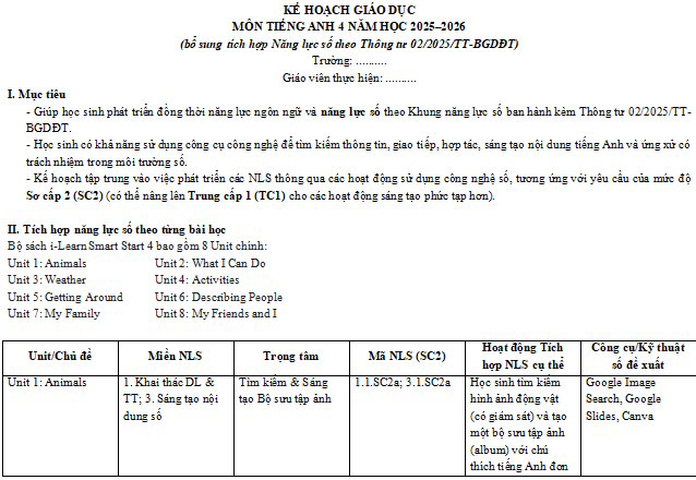 Địa chỉ tích hợp năng lực số Tiếng Anh lớp 4 I-Learn Smart Start