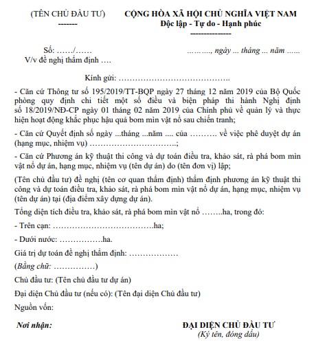 Mẫu đề nghị thẩm định phương án kỹ thuật thi công và dự toán