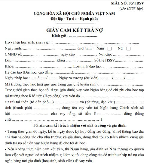 Mẫu giấy cam kết trả nợ