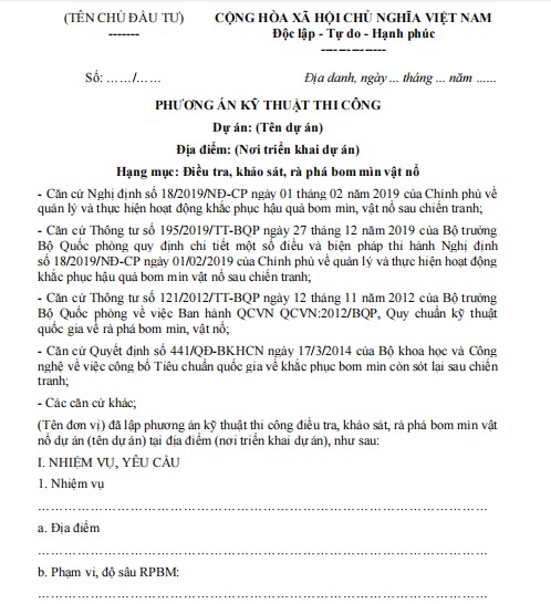 Mẫu phương án kỹ thuật thi công