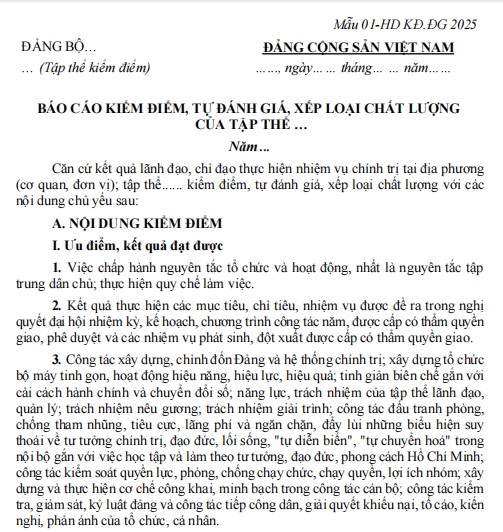 Bản kiểm điểm tập thể cuối năm của chi ủy, chi bộ