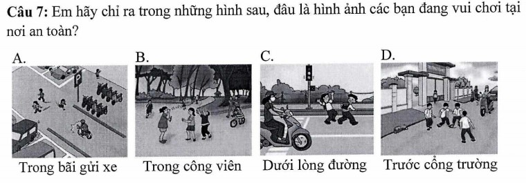 Em hãy chỉ ra trong hình ảnh sau, đâu là hình ảnh các bạn đang vui chơi tại nơi an toàn?