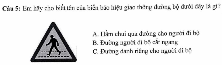 Em hãy cho biết tên của biển báo hiệu giao thông đường bộ dưới đây là gì?