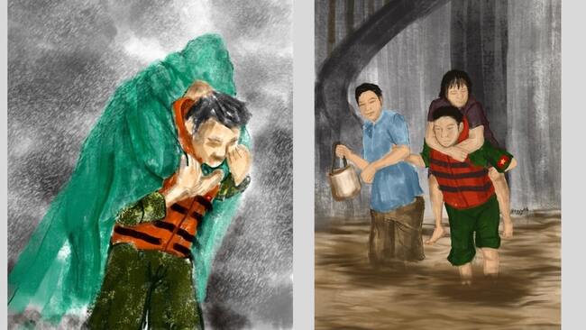 Bộ đội sát cánh cùng đồng bào lũ lụt