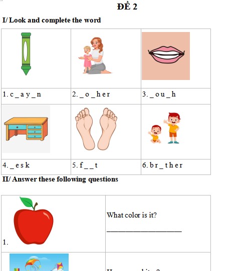 Đề thi Tiếng Anh lớp 2 học kì 1 Cánh diều