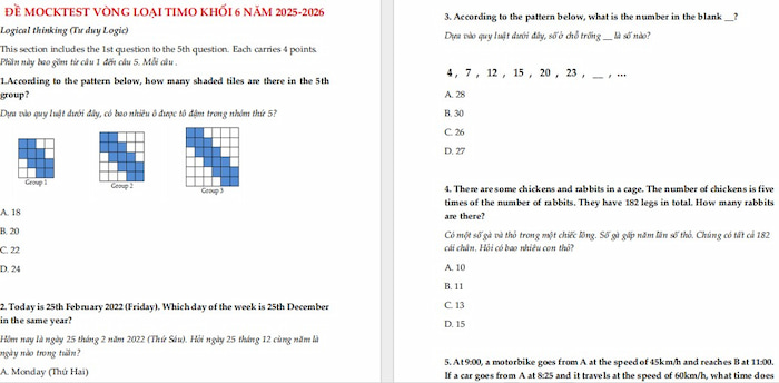 Đề thi thử vòng loại TIMO lớp 6 năm 2025-2026