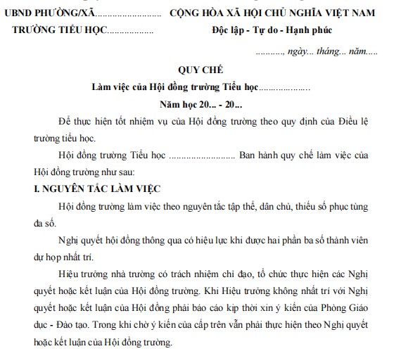 Quy chế làm việc của trường tiểu học