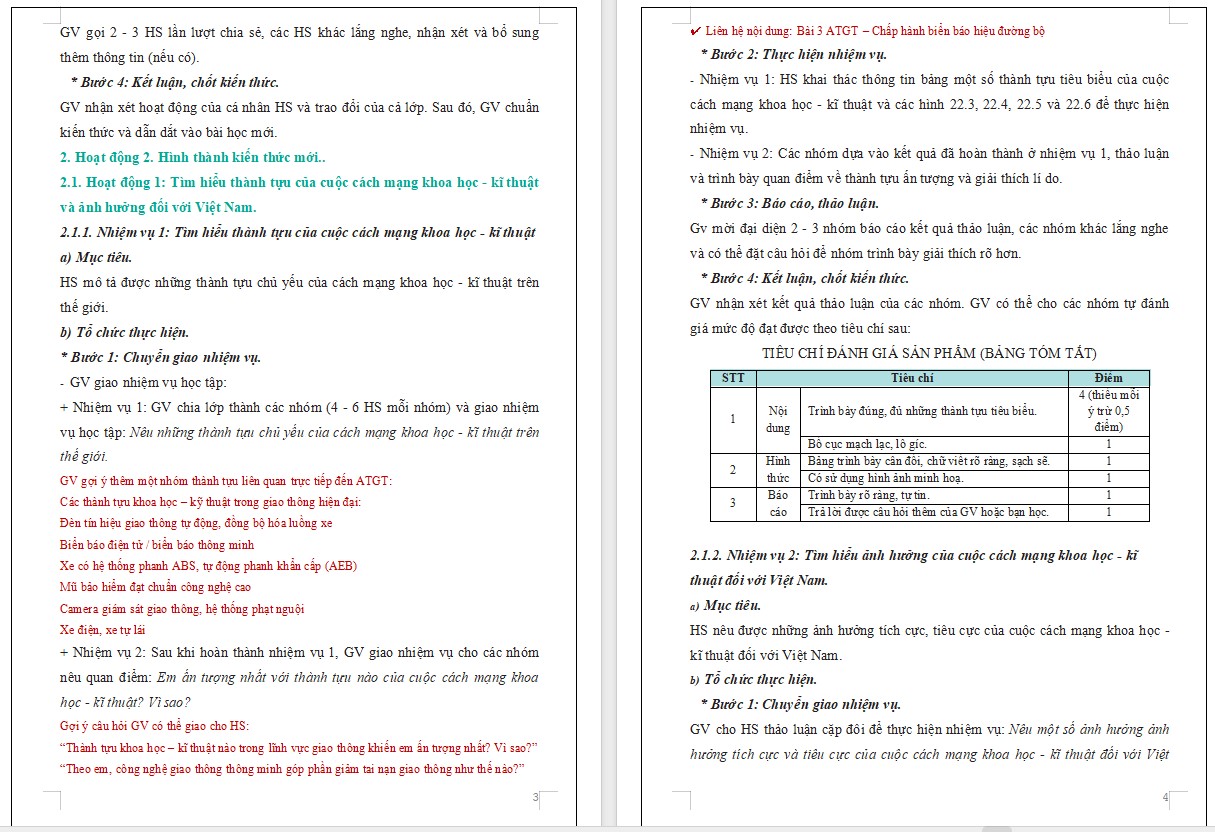 Bài dạy Lịch sử 9 tích hợp ATGT