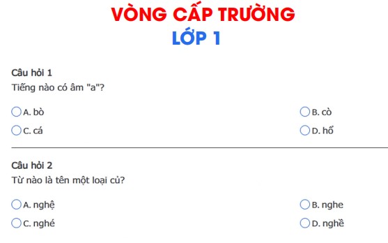 Đề thi TNTV lớp 1 Vòng 7 cấp trường năm 2025-2026