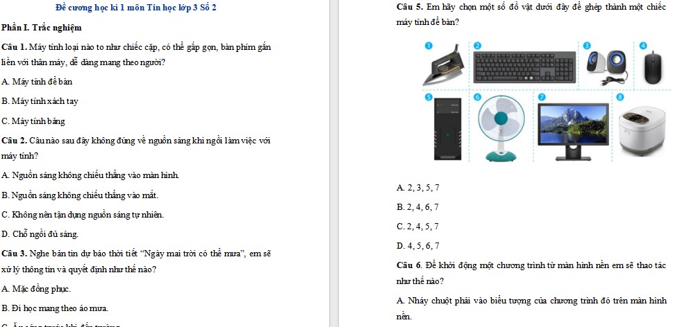 Đề cương ôn tập cuối học kì 1 Tin học lớp 3 KNTT