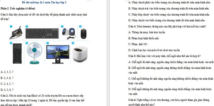 Đề thi học kì 1 Tin học lớp 3 Cánh Diều