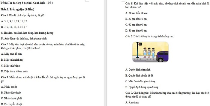 Đề thi Tin học lớp 3 Cánh diều học kì 1