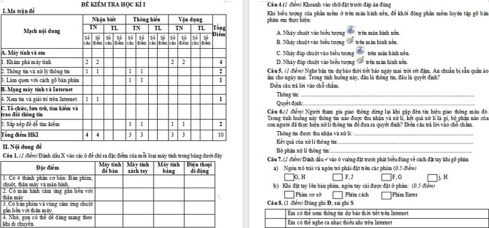 Đề thi môn Tin học kì 1 lớp 3 sách cánh diều