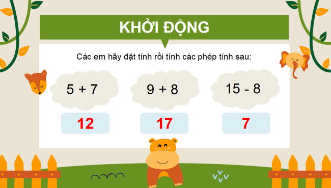 PowerPoint Ôn tập về phép cộng, phép trừ trong phạm vi 20