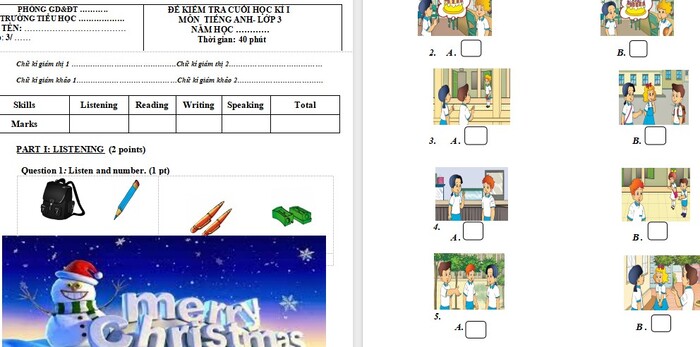 Đề thi học kì 1 Tiếng Anh 3 Kết nối tri thức