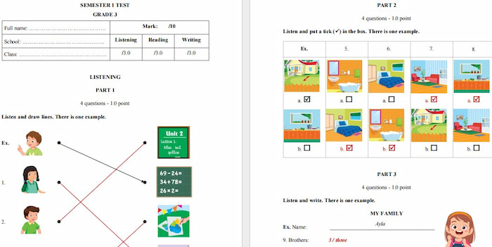 Đề thi học kì 1 Tiếng Anh 3 iLearn Smart Start