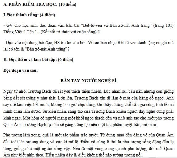 Đề thi học kì 1 lớp 4 sách Kết nối môn Tiếng Việt