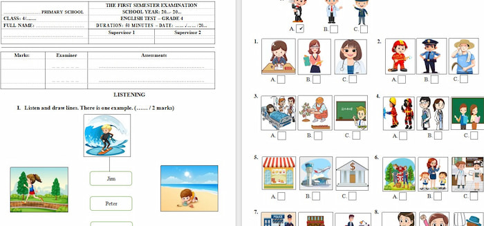 Đề thi học kì 1 Tiếng Anh lớp 4 Family and Friends