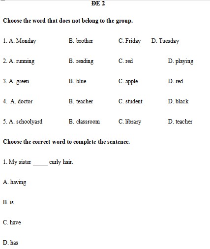 Đề thi học kì 1 Tiếng Anh lớp 4 Chân trời sáng tạo