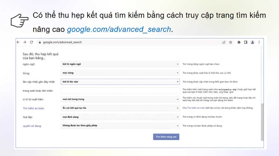 Giáo án PowerPoint Tin học 11 Bài 2 Thực hành một số tính năng hữu ích của máy tìm kiếm