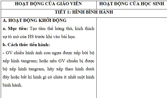 Giáo án Toán 4 Hình bình hành, hình thoi