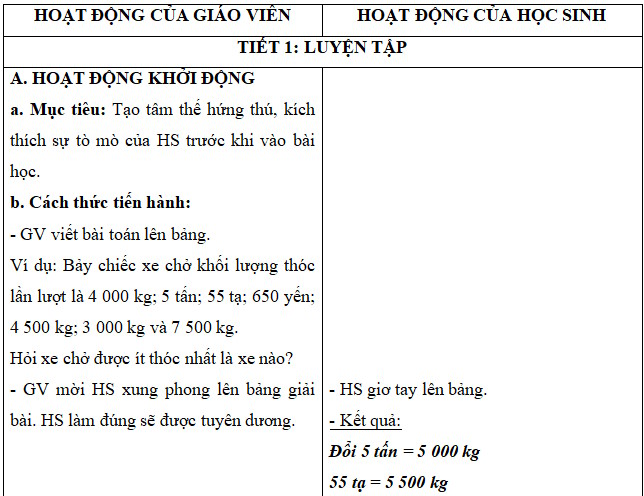 Giáo án Toán 4 Ôn tập đo lường
