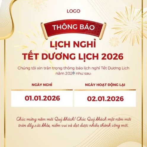 Mẫu ảnh thông báo nghỉ Tết dương lịch 2026