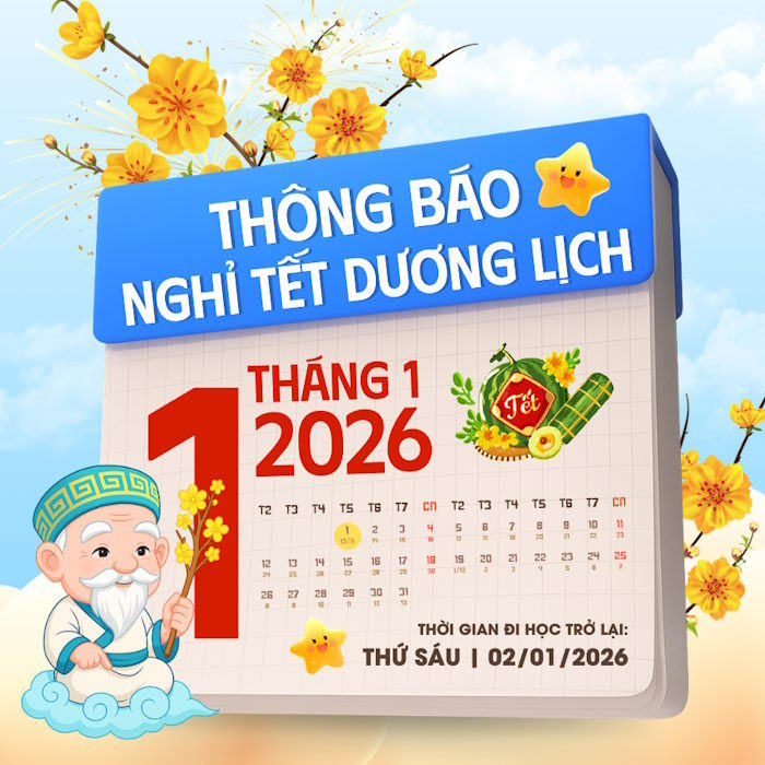Banner thông báo nghỉ Tết dương 2026 cho giáo viên, học sinh, sinh viên