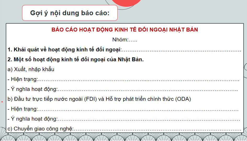 PowerPoint Địa lí 11 Bài 25: Thực hành viết báo cáo về hoạt động kinh tế đối ngoại của Nhật Bản