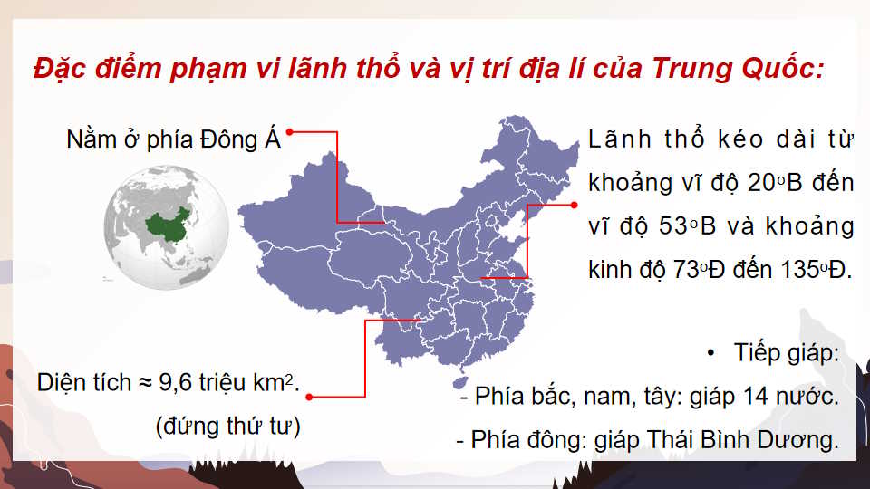 PowerPoint Địa lí 11 Bài 26: Vị trí địa lí điều kiện tự nhiên dân cư và xã hội Trung Quốc