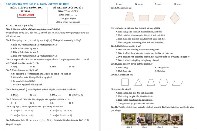 Đề thi học kì 1 Toán 6 Kết nối tri thức